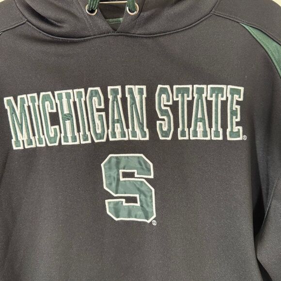 Michigan State Spartans Black Green White Embroidered Hoodie Sweatshirt Medium - Picture 4 of 6